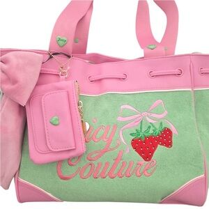 Juicy Couture Pink & Green Strawberry Tote Bag-Retro Green